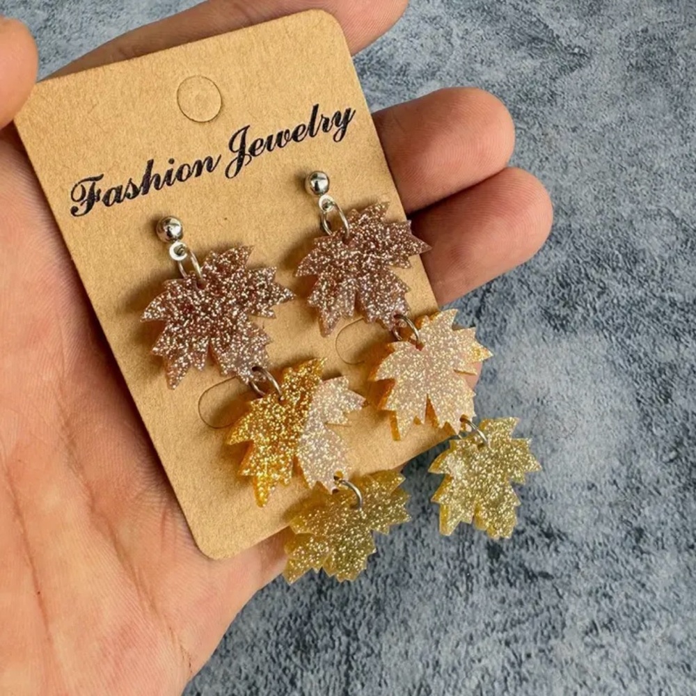 Fashion Jewelry Glittering Maple Leaf Earrings - Gold and Silver